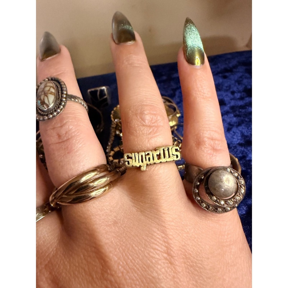 Sugertits Ring Brass Block Letter Astrology Statement Jewelry - Picture 2 of 6
